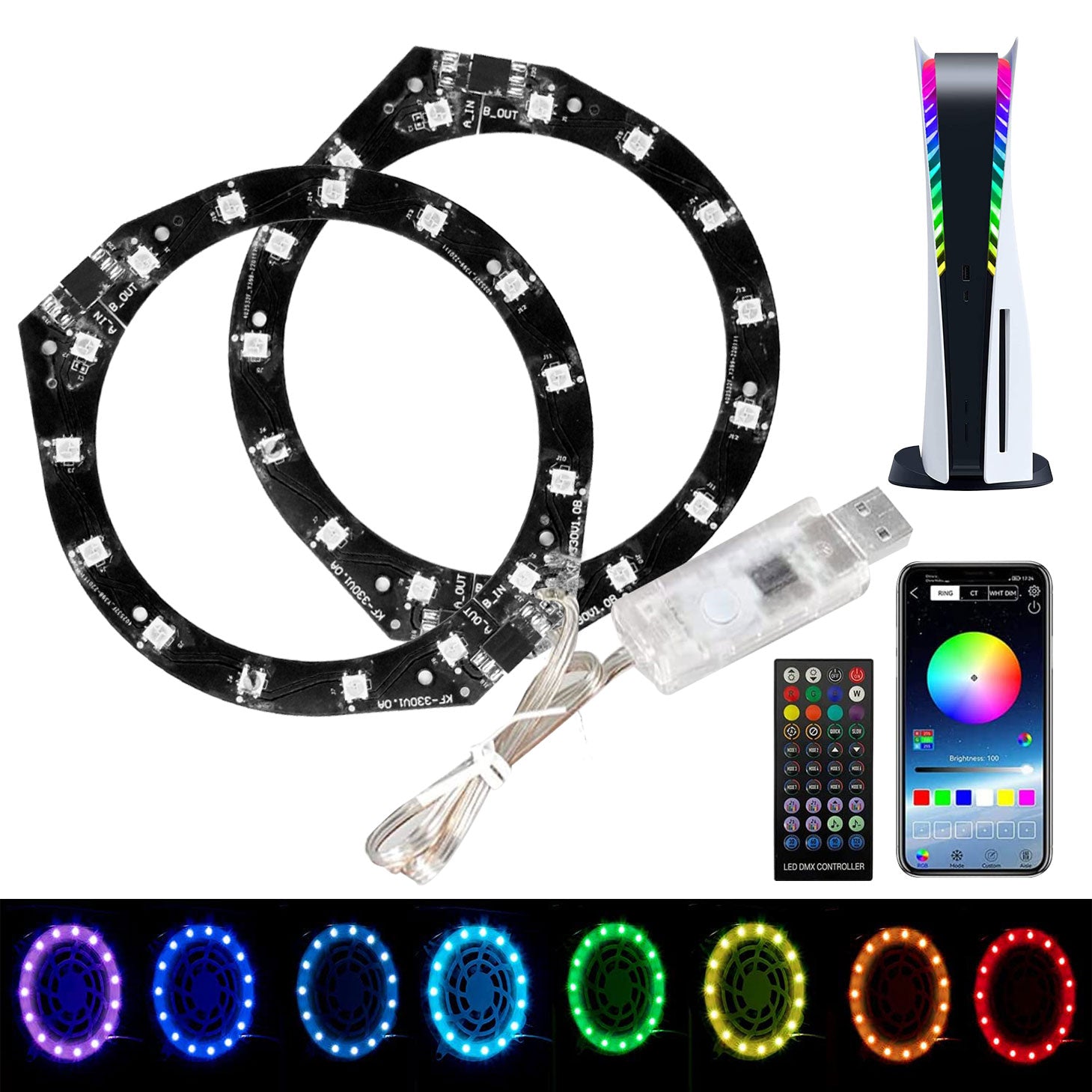 KF-330 For Sony PlayStation 5 RGB LED Ring Light 7 Colors 400 Effects Gaming Decoration Accessories Light Strip Kit for PS5 Console KF-330 For Sony PlayStation 5 RGB LED Ring Light 7 Colors 400 Effects Gaming Decoration Accessories Light Strip Kit for PS5 Console